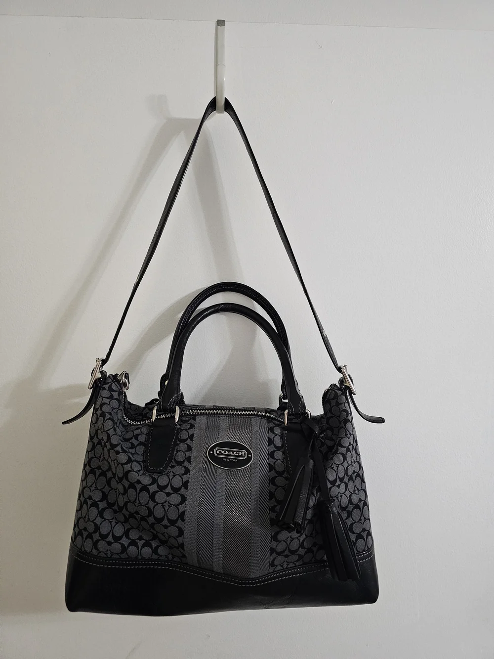 Coach Signature Legacy Stripe Molly Satchel with Tassel - Picture 3 of 14